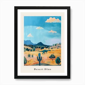 Dinosaur In The Desert With Clouds Poster Art Print