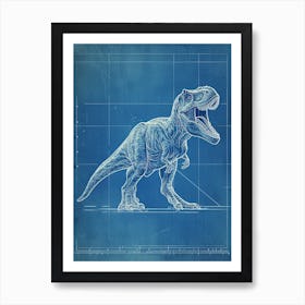 T Rex Dinosaur Blue Print Inspired 2 Art Print