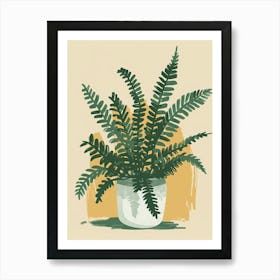 Boston Fern Plant Minimalist Illustration 8 Art Print