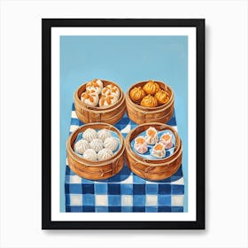 Dim Sum Selection Blue Checkered 2 Art Print