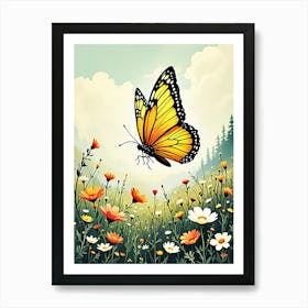 Butterfly Flying Through A Meadow, Its Wings Fluttering In The Breeze Art Print