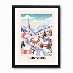 Vintage Winter Travel Poster Transylvania Romania 1 Art Print