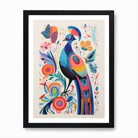 Colourful Scandi Bird Peacock 1 Art Print