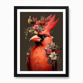 Bird With A Flower Crown Northern Cardinal 1 Art Print