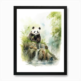 Panda Art Birdwatching Watercolour 1 Art Print
