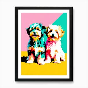 'Havanese Pups', This Contemporary art brings POP Art and Flat Vector Art Together, Colorful Art, Animal Art, Home Decor, Kids Room Decor, Puppy Bank - 88th Art Print