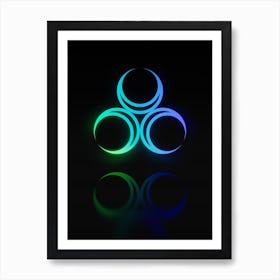 Neon Blue and Green Abstract Geometric Glyph on Black n.0372 Art Print
