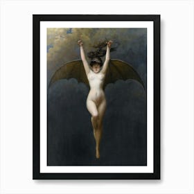 Nude Woman With Bat Wings, Bat Woman, Vintage Halloween Art, Dark Aesthetic Decor Art Print