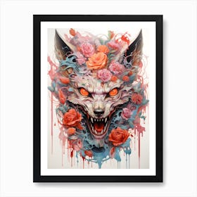 Wolf With Roses 1 Art Print