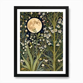 William Morris Style Moonlight In The Woods Art Print