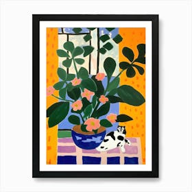 A Painting Of A Still Life Of A Lilies With A Cat In The Style Of Matisse 2 Art Print