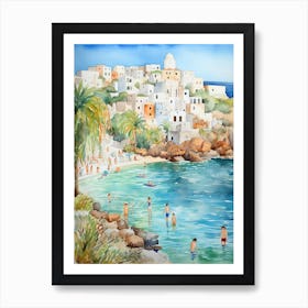 Swimming In Naxos Greece 5 Watercolour Art Print