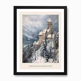 Vintage Winter Painting Poster Schloss Neuschwanstein Germany Art Print