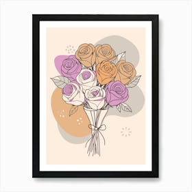 Bouquet Of Roses Minimalistic Style 1 Art Print