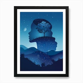 Silhouette Of A Woman With Tree Art Print