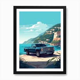 A Chevrolet Silverado In Amalfi Coast, Italy, Car Illustration 1 Art Print