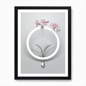 Vintage Nerine Minimalist Flower Geometric Circle on Soft Gray n.0368 Art Print