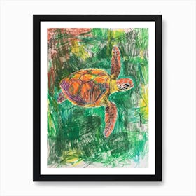 Green Sea Turtle Crayon Scribble 2 Art Print