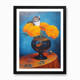 Marigold With A Cat With A Cat 1 Dali Surrealism Style Art Print