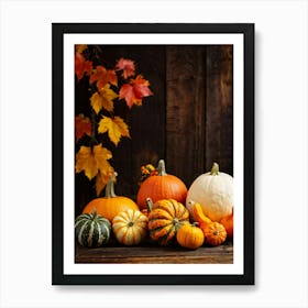 Autumn Gourds And Pumpkins Arranged For Thanksgiving Vibrant Hues Of Orange Yellow And Red Some (6) Art Print