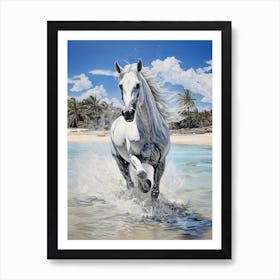 A Horse Oil Painting In Lanikai Beach Hawaii, Usa, Portrait 1 Art Print