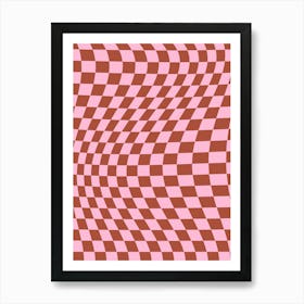 Retro Warped Check Pink And Rust Brown Art Print