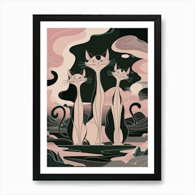 Three Cats At Night Art Print