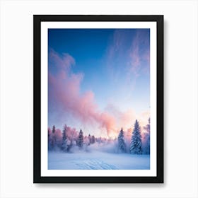 Winter Forest Enshrouded In Delicate Swirls Of Baby Blue Pink Yellow And Light Magenta Smoke Tre Art Print