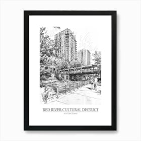 Red River Cultural District Austin Texas Black And White Drawing 2 Poster Art Print