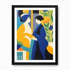 Two Women In Blue And Yellow Art Print