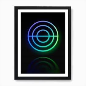Neon Blue and Green Abstract Geometric Glyph on Black n.0437 Art Print