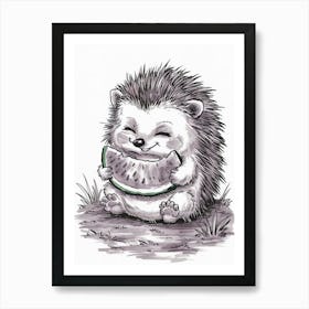 Hedgehog Eating Watermelon Art Print