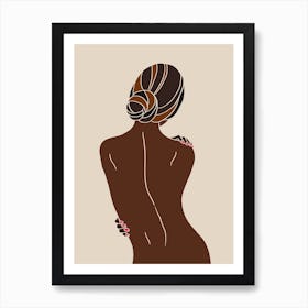 Girl With Bun Backview Black Dark Hair Art Print