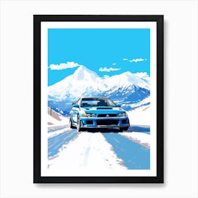 A Mitsubishi Lancer Evolution In The Route Des Grandes Alpes Illustration 1 Art Print