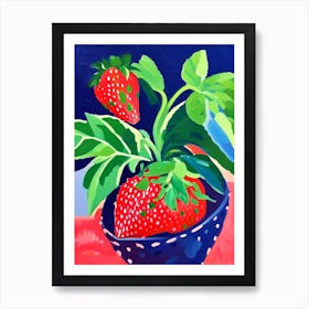 Strawberry Plant,, Fruit, Colourful Brushstroke Painting Art Print