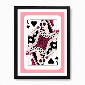 Queen Of Hearts - Pink and Black Wine and Roses Art Print