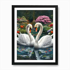 Two Swans In Love Art Print