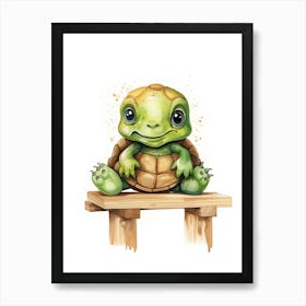 Baby Turtle On A Toy Car, Watercolour Nursery 0 Poster