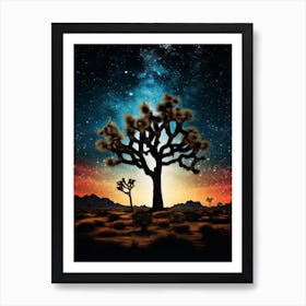 Joshua Tree With Starry Sky In Gold And Black (3) Art Print