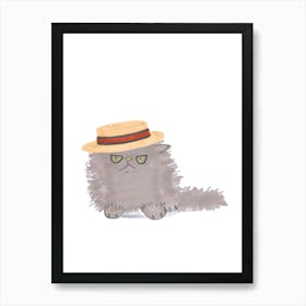 Fluffy Cat In Boater Hat Art Print