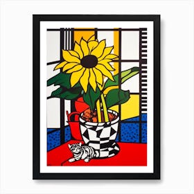 Sunflower With A Cat 3 Pop Art Style Art Print