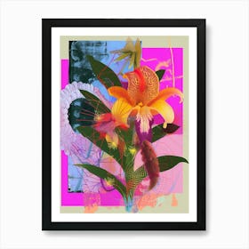 Flower 2 Neon Flower Collage Art Print