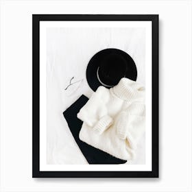 White Sweater And Black Hat Art Print