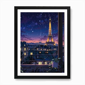 Eiffel Tower Night Sky Anime aesthetic 4 Art Print