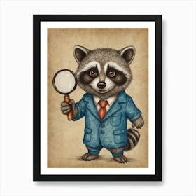 Raccoon With Magnifying Glass 3 Art Print