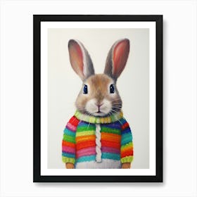 Baby Animal Wearing Sweater Rabbit 1 Art Print