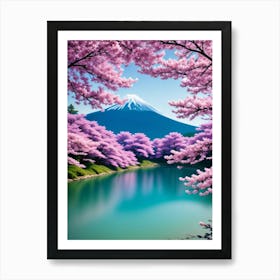 Sakura Cherry Blossoms In Spring Mount Fuji Japan Beautiful Lake Landscape Art Print