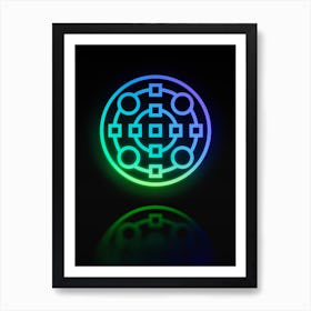 Neon Blue and Green Abstract Geometric Glyph on Black n.0402 Art Print