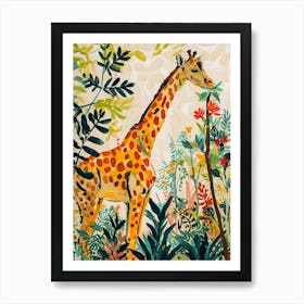 Giraffes In The Leaves Cute Illustration 4 Art Print