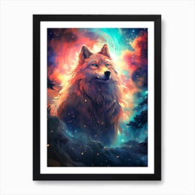 Wolf In The Night Sky Art Print